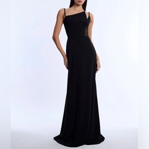 NWOT BCBGMaxAzria Split Shoulder Maxi Dress with Sheer Waist in Black Sz 4